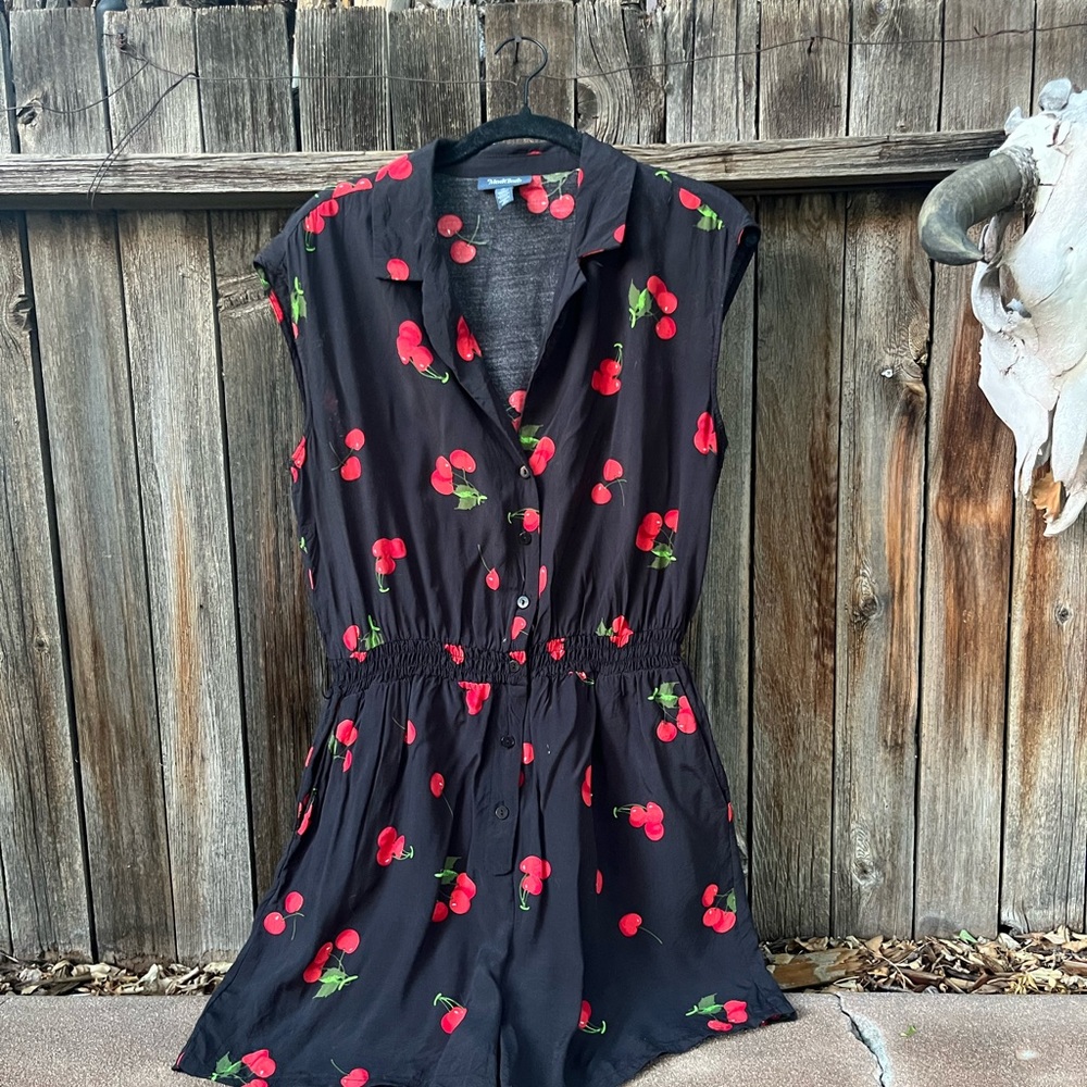 ModCloth Black Romper with Cherry Print Size Large